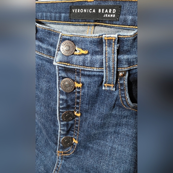 Veronica Beard Debbie Skinny Blue Jeans with Gold Stripe Raw Frayed Hem Sz 28 - Picture 4 of 9